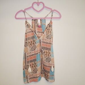 No Boundaries Size S Boho Southwestern Print V Neck Spaghetti Strap Top
